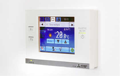 
Mit der Zentralfernbedienung können die elf Innengeräte über einen 
farbigen 5-Zoll-Touchscreen zentral gesteuert werden.

