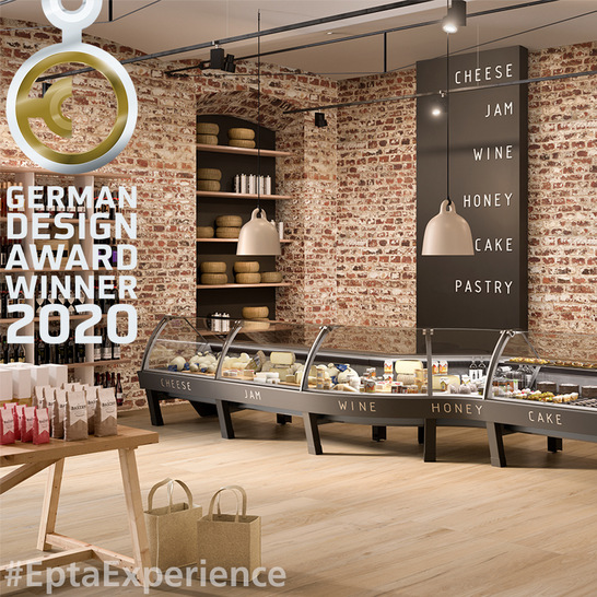 Die Thekenreihe Velvet/Shape von Epta verbindet originelle Formen, Texturen und Materialien mit besonderem Design und Ergonomie.