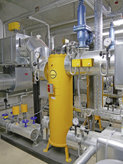 Bild 1: Dampf-Wasser-Übergabestation in Verbindung mit der übrigen Gebäudetechnik