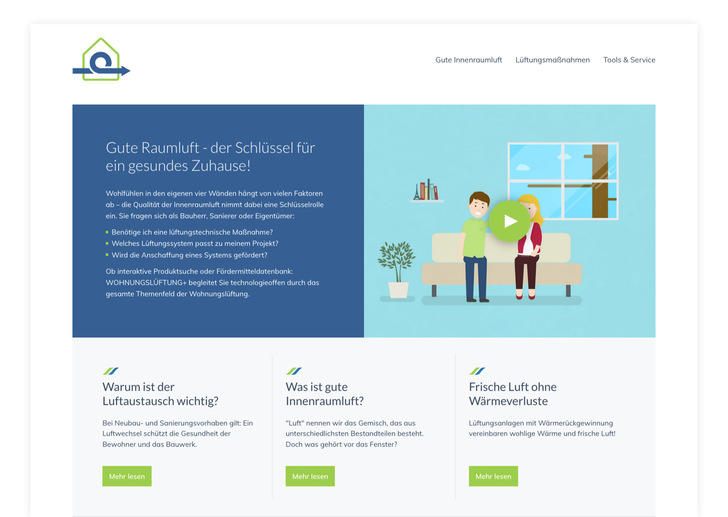 Das Informationsportal www.wohnungslueftung-plus.de berät über das gesamte Themenspektrum der Wohnungslüftung.