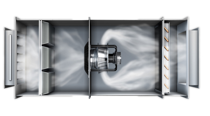 Klappen und Filter können den Luftstrom in RLT-Anlagen behindern und auch der Abstand zu Wänden und Wärmetauschern sowie der Einsatz von Schutzgittern wirken sich aus. 