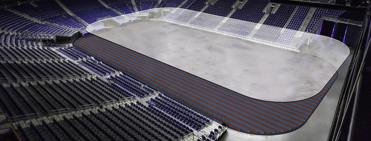  Die Grafik zeigt den Aufbau der Eisfläche. Zu sehen sind die Rohrleitungen sowie die Eisfläche oben