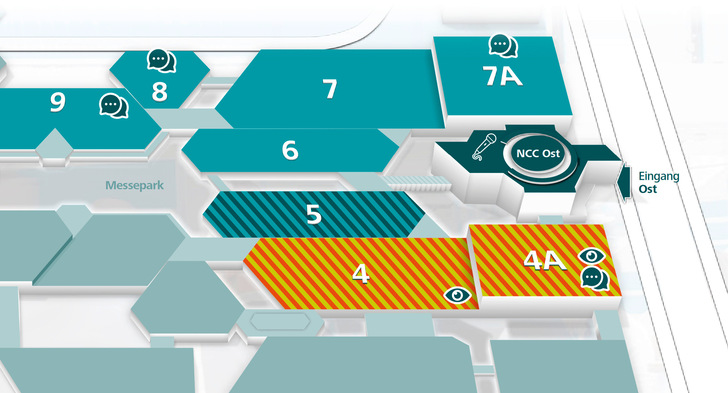 In den Hallen ist einiges los:  
Halle 4/4A: Klimatechnik,  Lüftungstechnik 
Halle 5 bis 9: Kältetechnik,  Isoliertechnik  
Halle 5: MSR-Technik  
Halle 9: Weitere Schwerpunkte: Verbände, Vereine,  Schulen, Institutionen