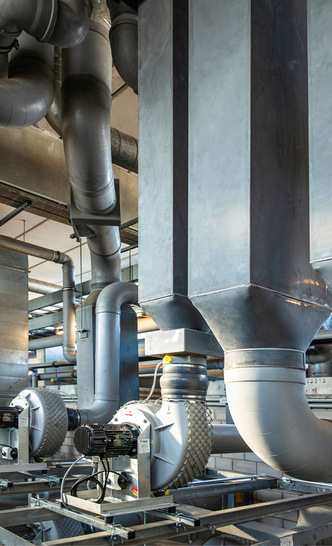 Neue Ventilatoren mit über 80 Prozent Motorenwirkungsgrad: 68 Radialluftventilatoren in den Baugrößen 160 bis 250 hat HLU im Gebäude N260 verbaut.