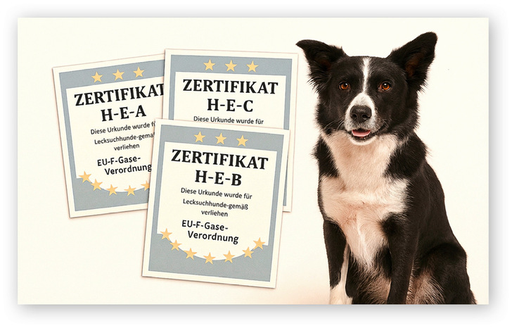 Lecksuchhund Leaky ist einer der ersten, der die Prüfungen für alle drei Zertifikate bestanden hat.