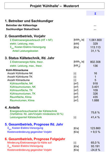 Ergebnistabelle der Checkliste zur Durchführung eines StatusChecks (Auszug)