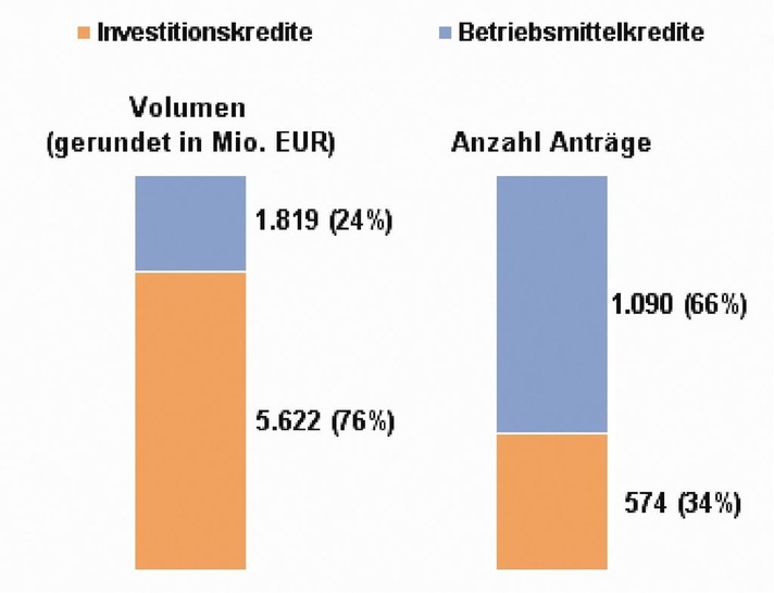 Antragseingänge von mittelständischen und großen Unternehmen auf Kredite des KfW-Sonderprogramms, Stand 3. Juli 2009 (Quelle: KfW-Bankengruppe)