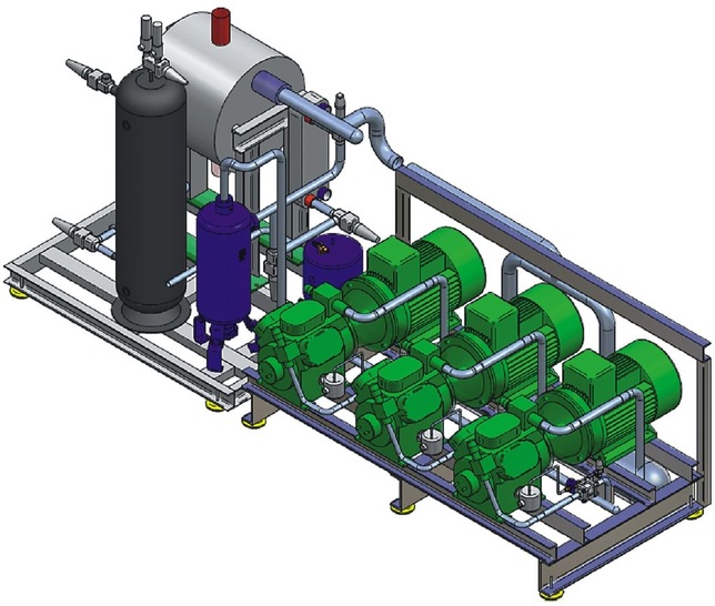 CAD-Bild einer Verbundanlage mit R 723 von Frigoteam für die Südbayerische Fleischwaren GmbH