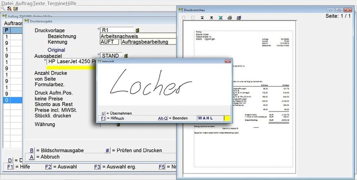 Der unterschriebene Arbeitsbericht über den fertiggestellten Auftrag wird vom Netbook oder Touchscreen-Pad direkt via UMTS ins Büro übermittelt. Zuvor unterschreibt der Kunde den Arbeitsnachweis auf dem Display.