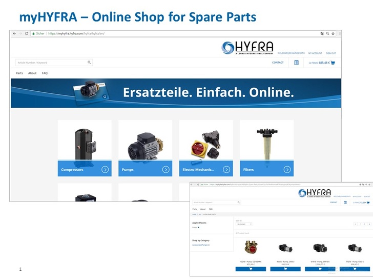 Auf der Plattform myHyfra lassen sich Prozesskühler-Ersatzteile online bestellen.
