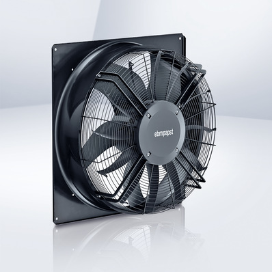 Bild 1: Fertig montierter Ventilator AxiBlade mit Wandring, Schutzgitter und Nachleitrad