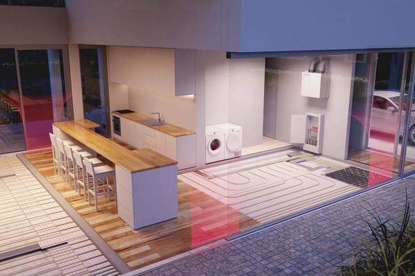 Das Flächenheizsystem Zewo MultiFloor gibt die Zuluft allmählich über den Bodenauslass in den Raum ab. Diese Quelllüftung bewirkt einen angenehmen, langsamen Lufteintritt ohne Zuglufterscheinung.