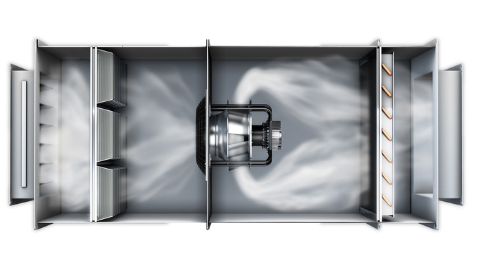 Klappen und Filter können den Luftstrom in RLT-Anlagen behindern und auch der Abstand zu Wänden und Wärmetauschern sowie der Einsatz von Schutzgittern wirken sich aus. 