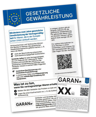 Die harmonisierte Mitteilung über das gesetzliche Gewährleistungsrecht und die harmonisierte Kennzeichnung der gewerblichen Haltbarkeitsgarantie müssen der Vorlage aus der Durchführungsverordnung entsprechen.