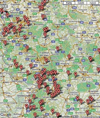Die Karte zeigt die Verteilung der Wärmepumpenanlagen beim Feldtest des ISE
