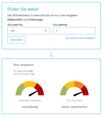 Der herstellerunabhängige F-Gase-Rechner macht es möglich, durch Eingabe der Kältemittel und Füllmenge festzustellen, ob Handlungsbedarf besteht.
